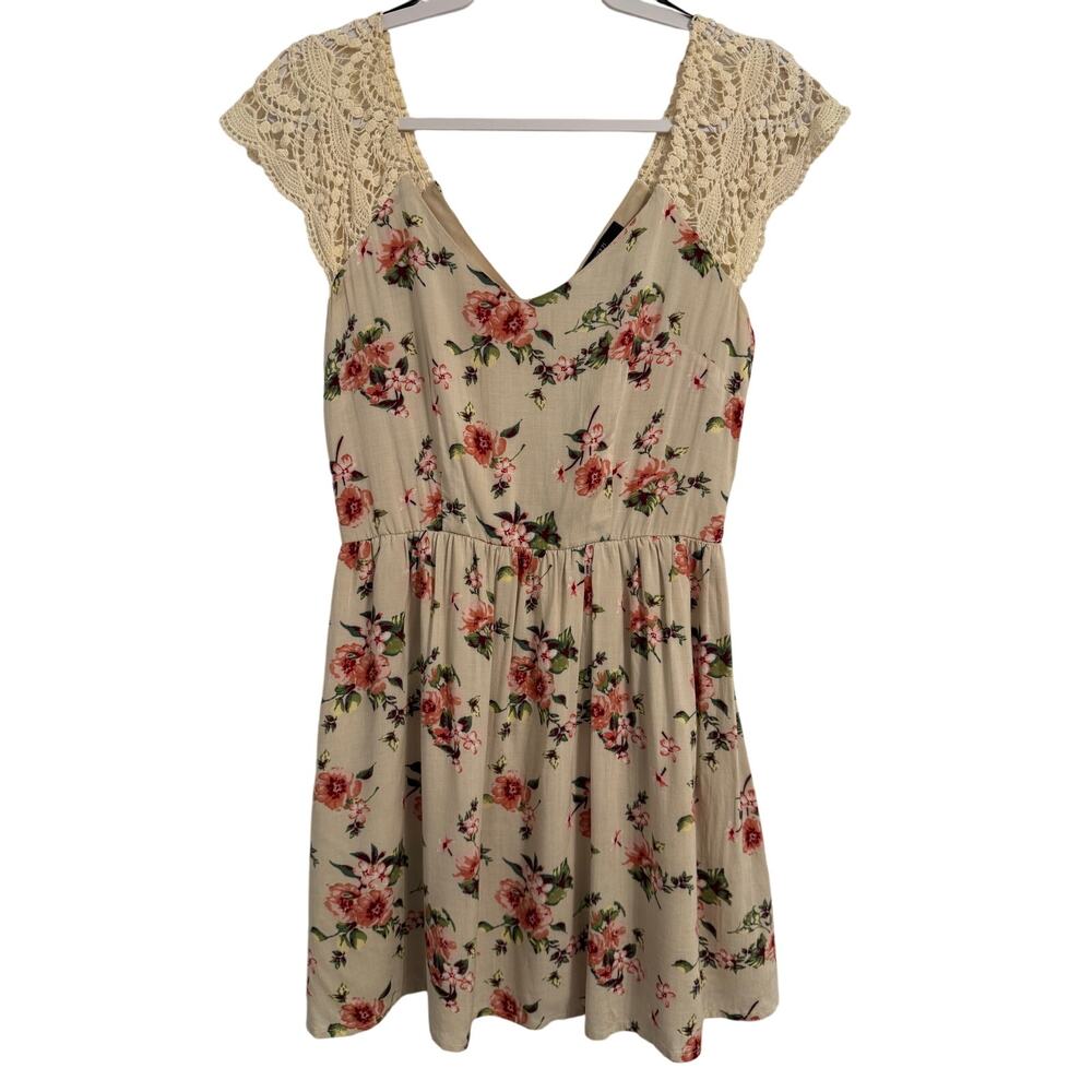 Forever‎ 21 Women's S Cottagecore Floral Crochet Mini Dress Romantic Boho